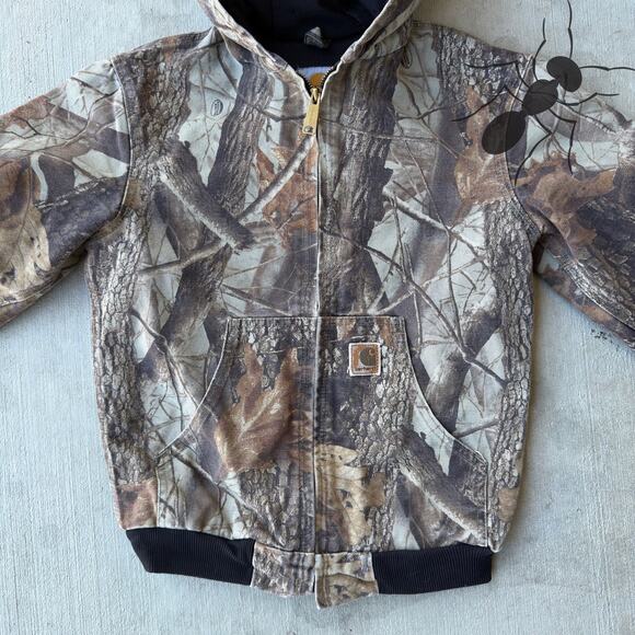 Vintage Y2K Carhartt YOUTH YJ144 CMO camo hooded work wear jacket - Picture 3 of 7
